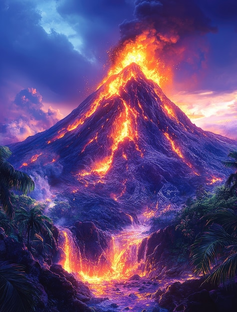 Free Photo digital art volcano  illustration