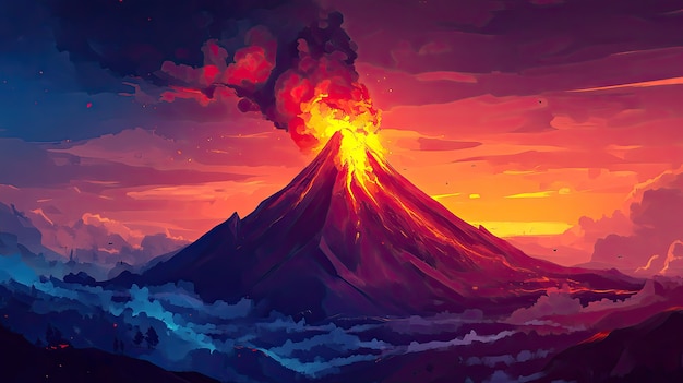 Free Photo digital art volcano  illustration