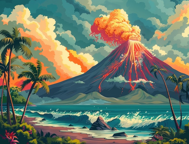 Digital art volcano  illustration