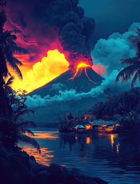 Digital art volcano  illustration