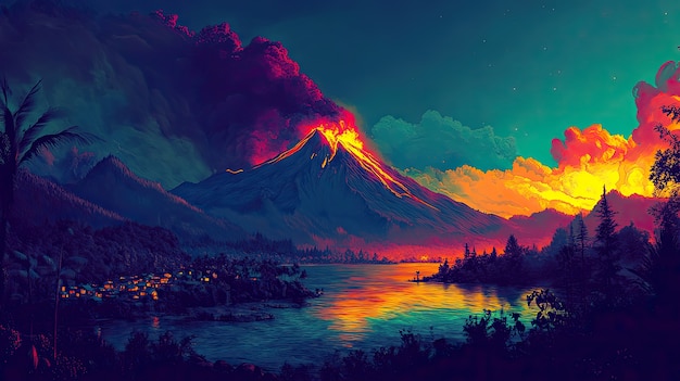 Digital art volcano  illustration