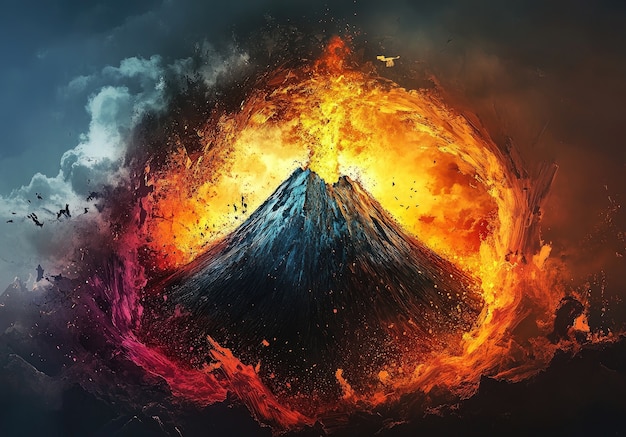 Free Photo digital art volcano  illustration