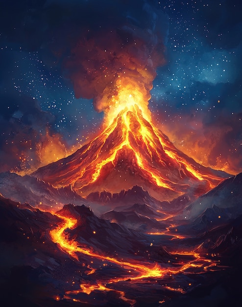 Free Photo digital art volcano  illustration