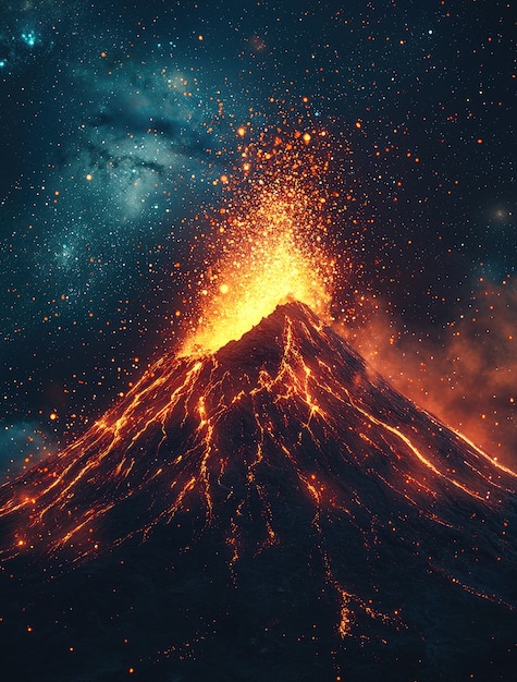 Free Photo digital art volcano  illustration