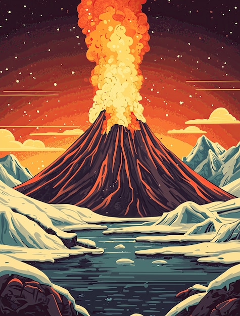 Free Photo digital art volcano  illustration