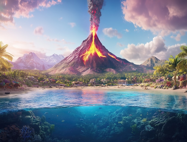 Free photo digital art volcano  illustration