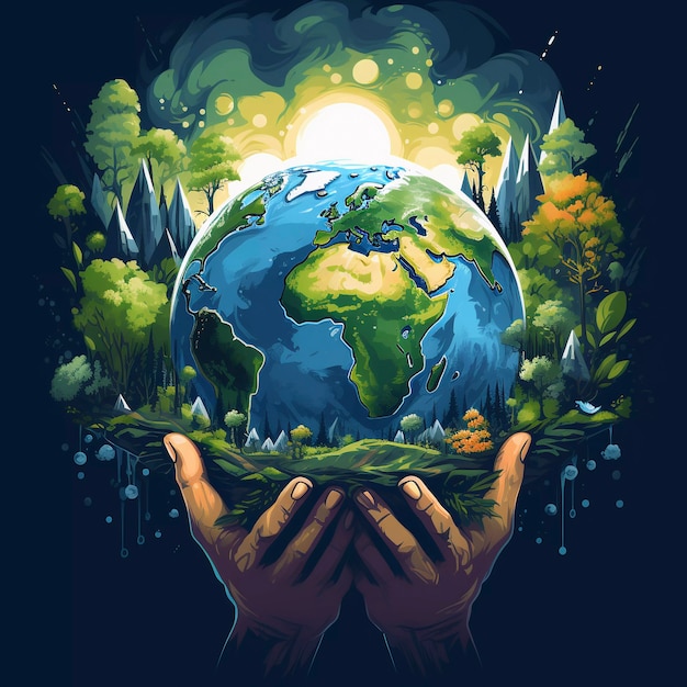 Free Photo digital art with hands holding planet