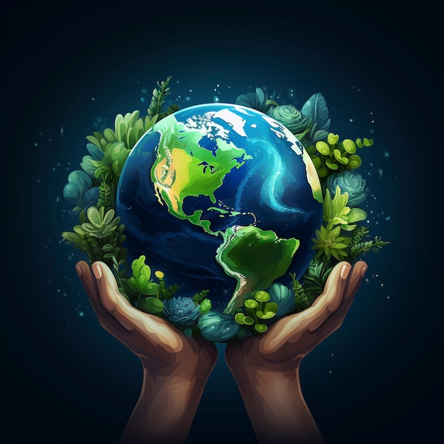 Free photo digital art with hands holding planet