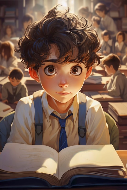 Digital art of young student in school