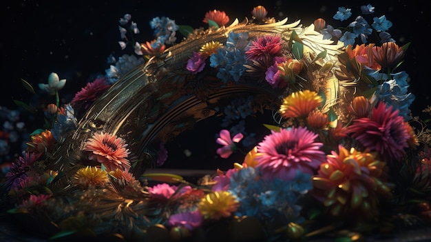 Digital artwork with swirling patterns and flowers generative ai