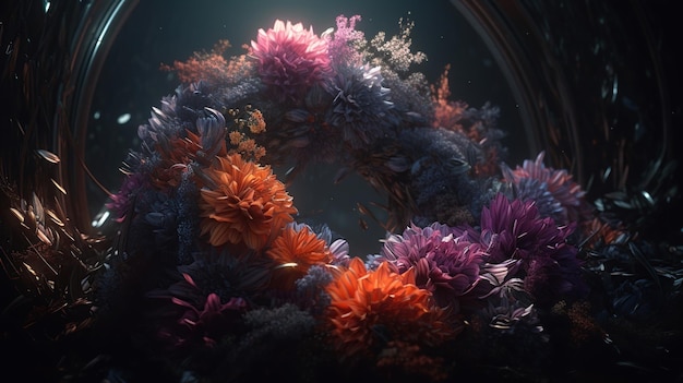 Digital artwork with swirling patterns and flowers generative ai