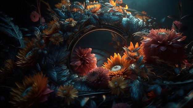 Digital artwork with swirling patterns and flowers generative ai