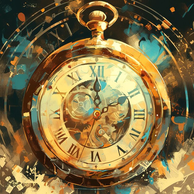 Digital painting of old clock