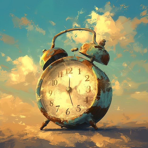 Free photo digital painting of old clock