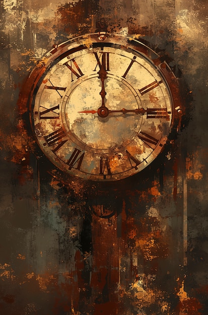 Free Photo digital painting of old clock