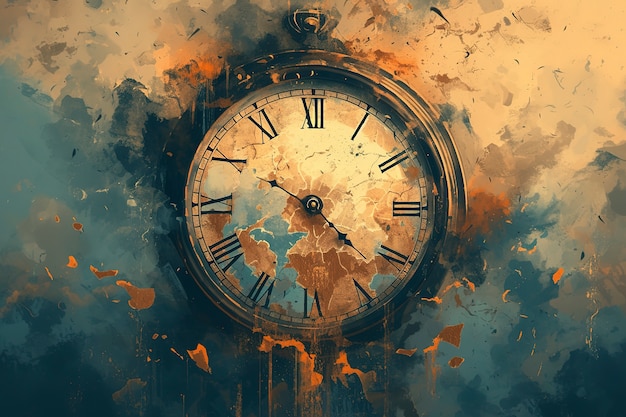 Free Photo digital painting of old clock