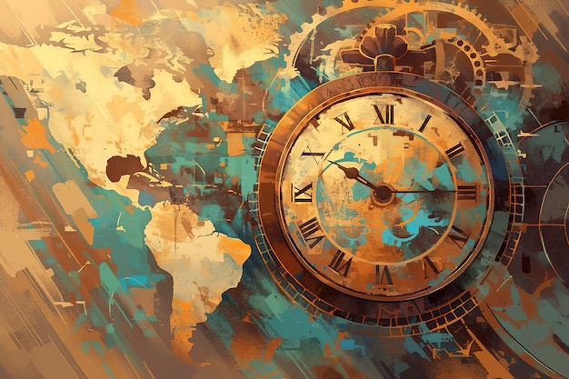 Free photo digital painting of old clock