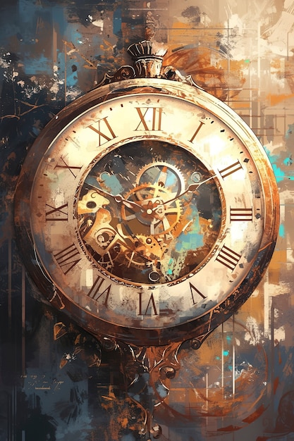 Digital painting of old clock