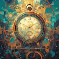 Free photo digital painting of old clock