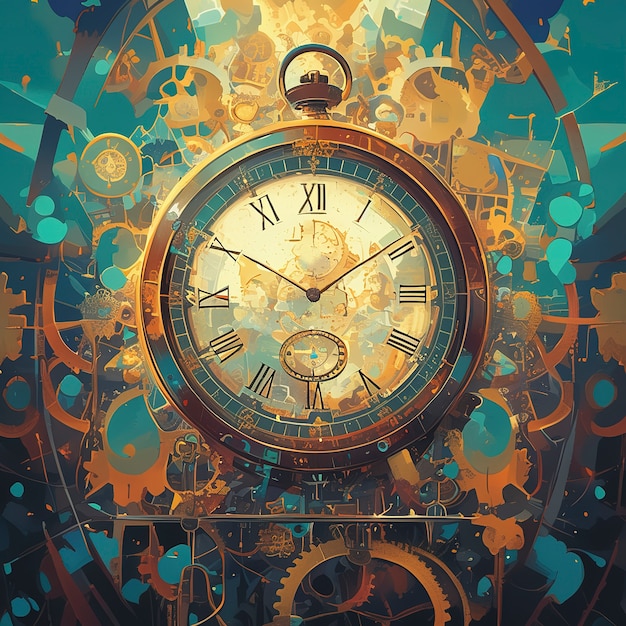 Digital painting of old clock