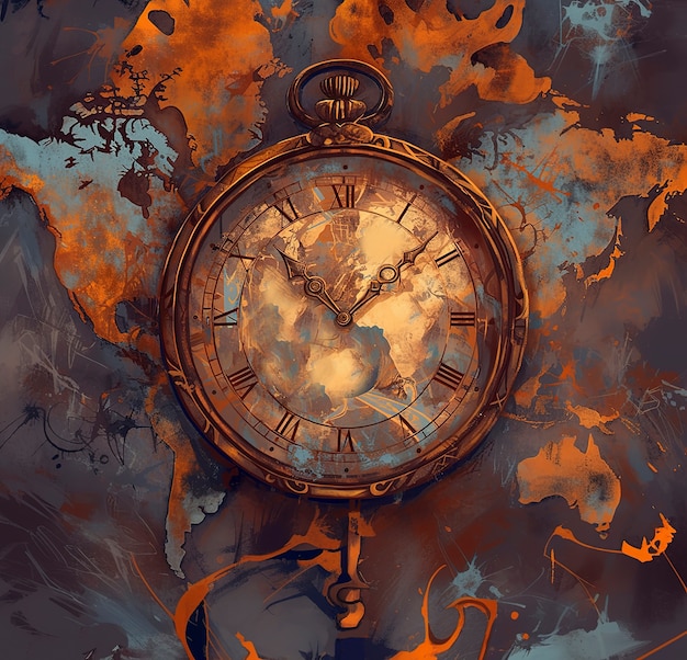 Digital painting of old clock