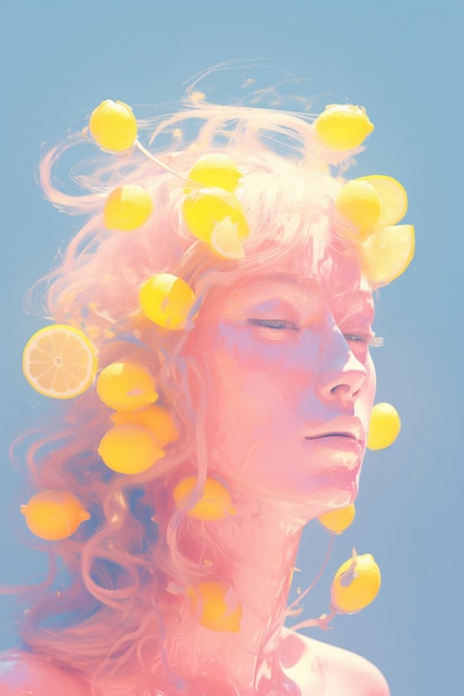 Free Photo digital portrait with  lemons