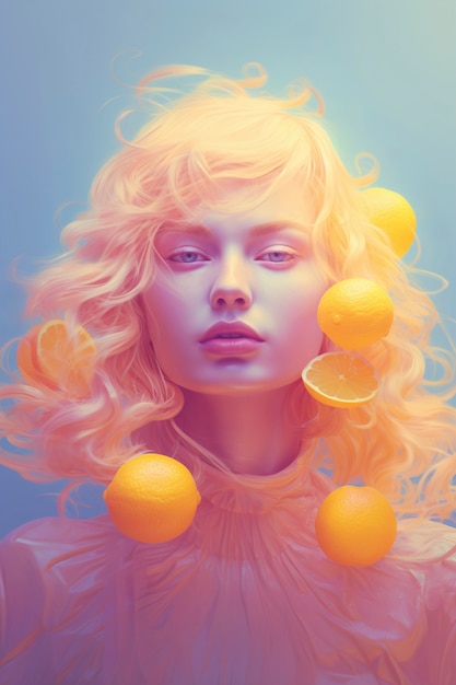 Free photo digital portrait with  oranges