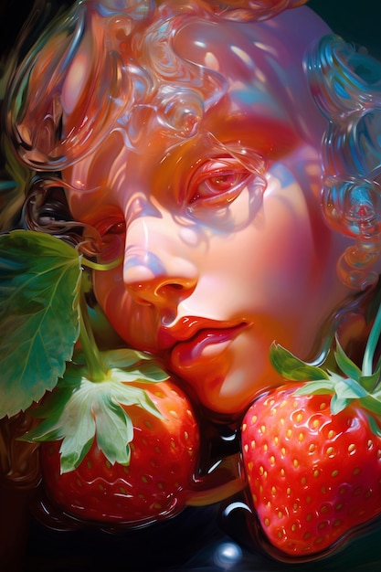 Free photo digital portrait with strawberries