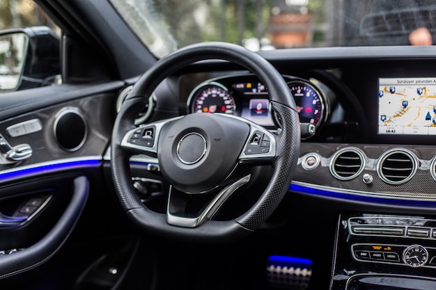 Direction wheel of a sport car.