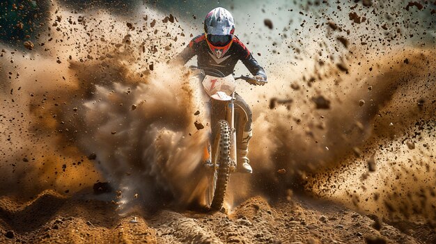 Dirt bike rider participating in races and circuits for the adventure thrill with motorcycle