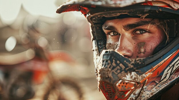 Dirt bike rider participating in races and circuits for the adventure thrill with motorcycle