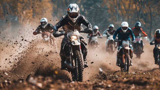 Dirt bike rider participating in races and circuits for the adventure thrill with motorcycle