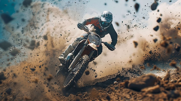 Dirt bike rider participating in races and circuits for the adventure thrill with motorcycle