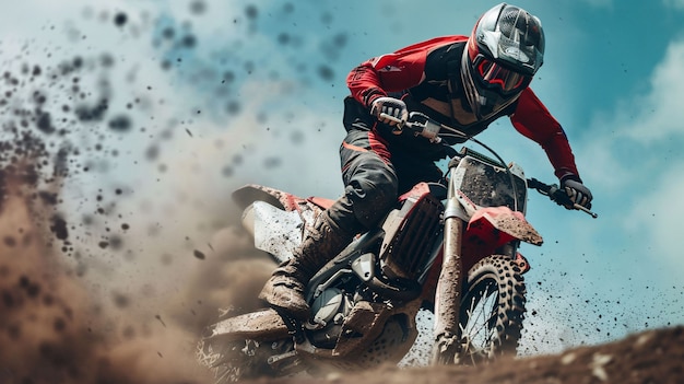 Free Photo dirt bike rider with his motorcycle racing in circuits for adventure