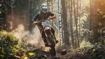 Free photo dirt bike rider with his motorcycle racing in circuits for adventure