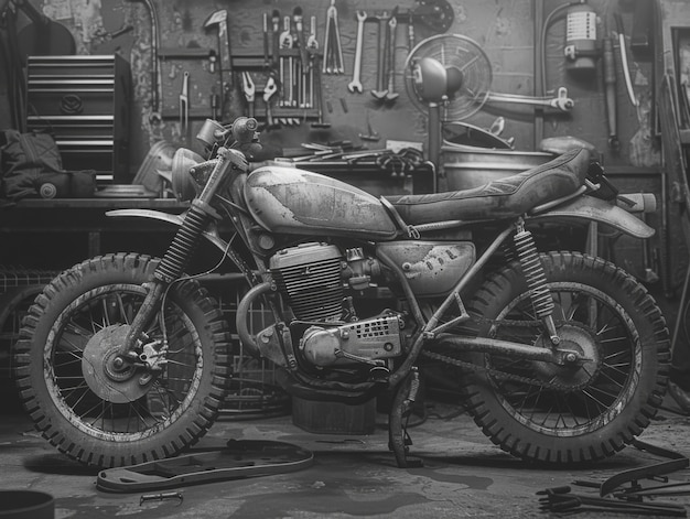 Free photo dirt bike in workshop