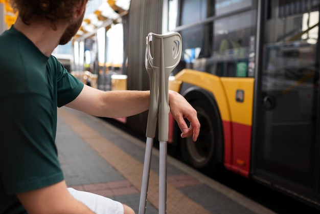 Free Photo disabled person travelling in the city