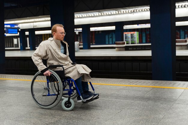 Disabled person travelling in the city