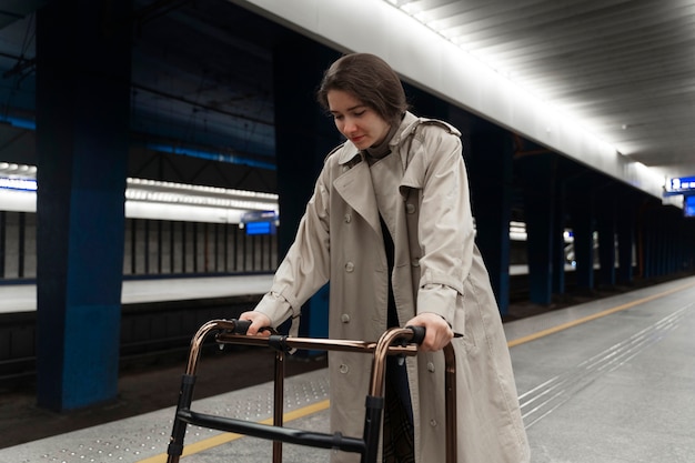 Disabled person travelling in the city