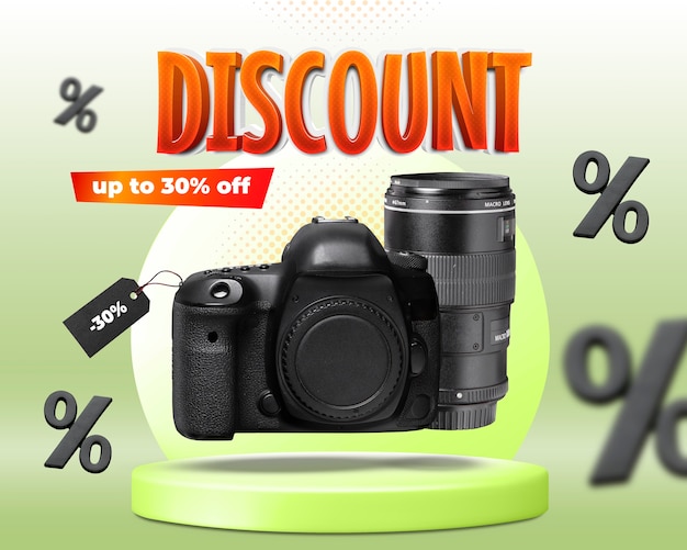 Free photo discount on dslr camera on podium