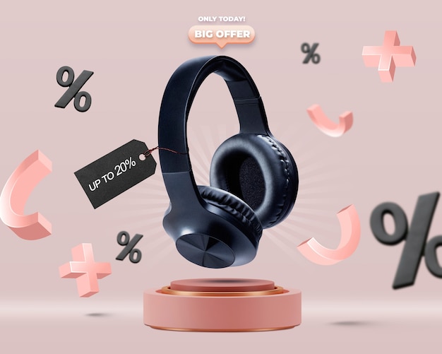 Free photo discount on headphones on podium