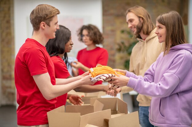 Distribution. Workers of the non profit organization distributing donations