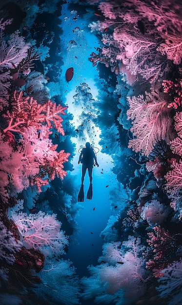 Free Photo diver under sea surrounded by wild nature