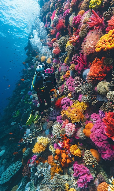 Free photo diver under sea surrounded by wild nature