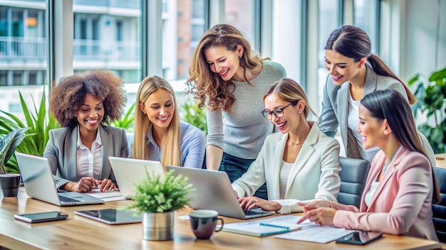 Free photo diverse businesswomen collaborating on a project