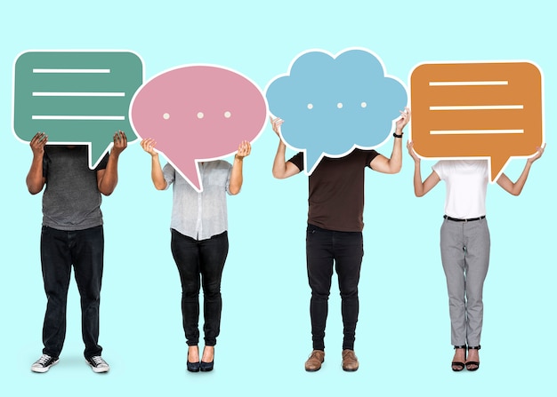 Free photo diverse people showing speech bubble symbols