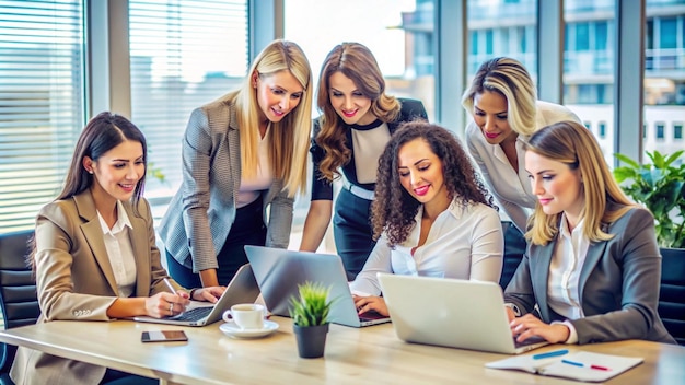 Free photo diverse team of businesswomen working together on laptops in an office