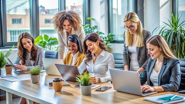 Free photo diverse team of businesswomen working together in an office