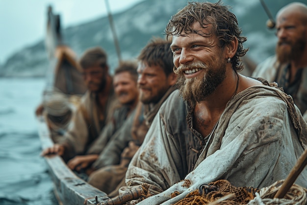 Diverse viking men outdoors