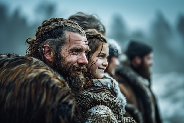 Diverse viking men outdoors